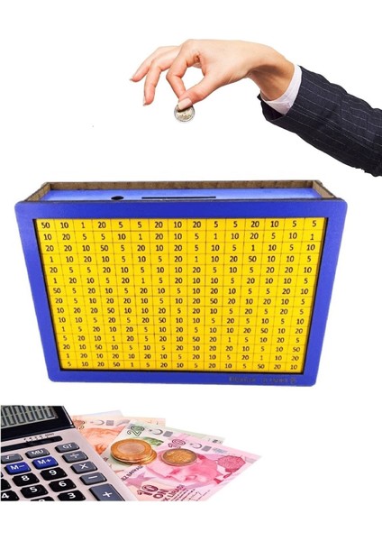 Parabox Sarı Lacivert Hedefli Para Biriktirme Kumbarası 3.000 Hedefli Ahşap Para Kutusu fiyatları