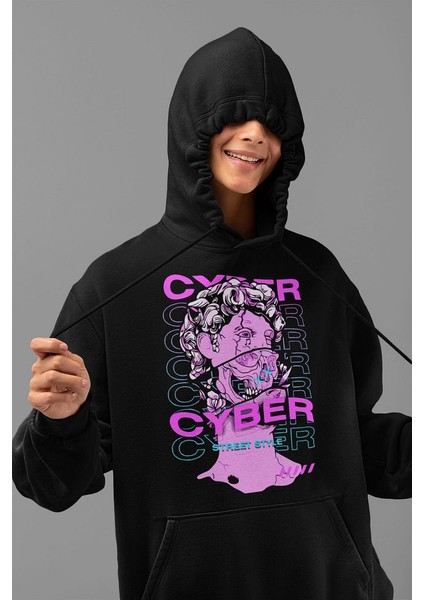 Cyber Street Style Baskılı Unisex Oversize Hoodie