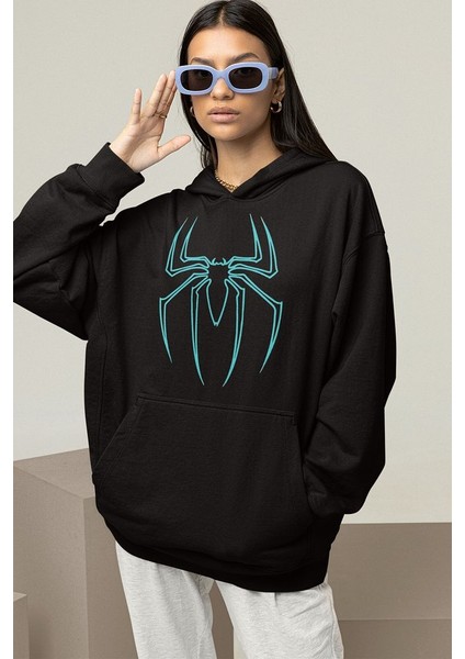 Örümcek Adam Logo Baskılı Unisex Oversize Hoodie modelleri