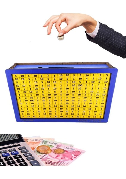 Parabox Sarı Lacivert Hedefli Para Biriktirme Kumbarası 2.000 Hedefli Ahşap Para Kutusu fiyatları