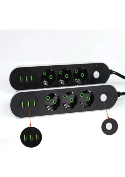 USB Girişli Üçlü Priz Kaliteli