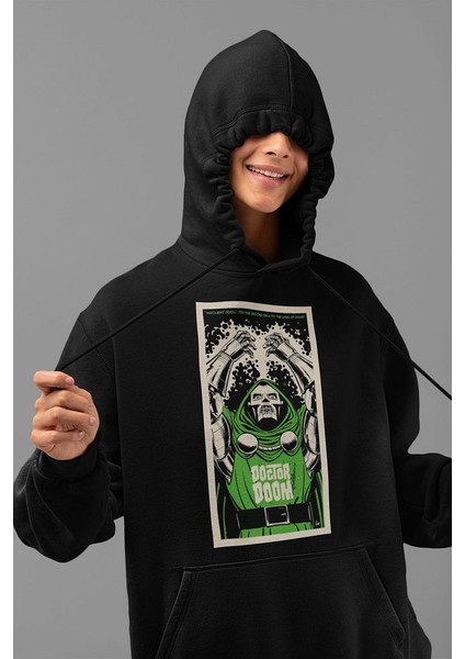 Marvel Karakter Baskılı Unisex Oversize Doctor Doom Hoodie modelleri