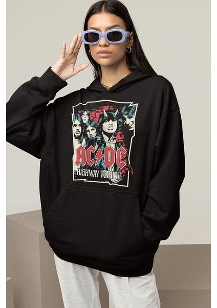 Ac Dc Highway To Hell Baskılı Unisex Oversize Rock Metal Hoodie