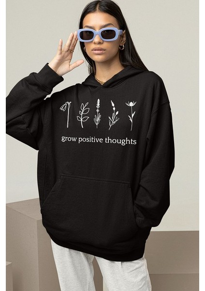 Grow Positive Thoughts Baskılı Unisex Oversize Hoodie