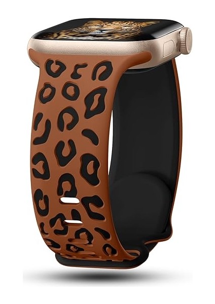 Apple Watch 10 42mm - 38/40/41mm Kordon Leopar Desen Yumuşak Silikon Kordon 2/3/4/5/6/se/7/8/9