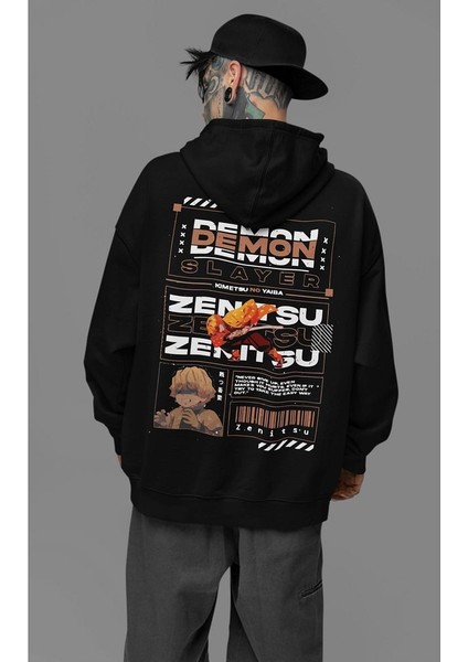 Demon Slayer Zenitsu Baskılı Unisex Oversize Anime Hoodie