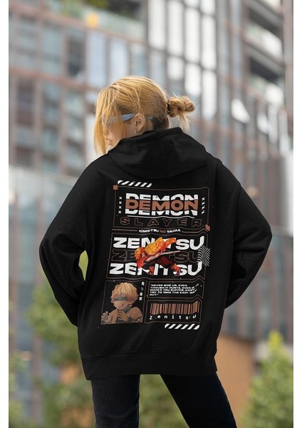 Demon Slayer Zenitsu Baskılı Unisex Oversize Anime Hoodie modelleri