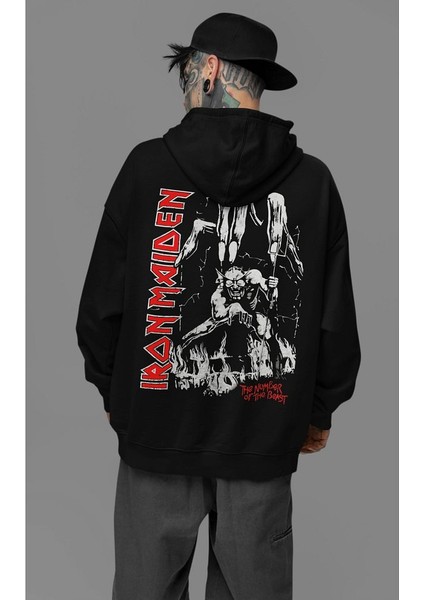 Iron Maiden Müzik Grubu Baskılı Unisex Oversize Rock Metal Hoodie