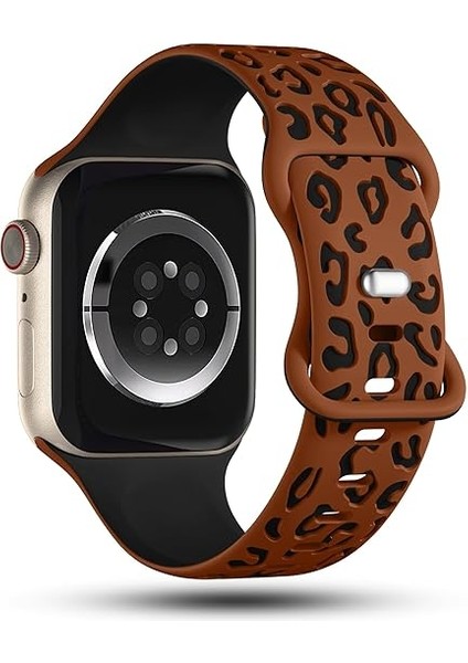 Apple Watch 10 42mm - 38/40/41mm Kordon Leopar Desen Yumuşak Silikon Kordon 2/3/4/5/6/se/7/8/9 modelleri