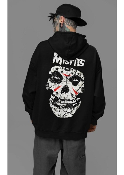 Rock Metal Müzik Grubu Baskılı Unisex Oversize Misfits Hoodie