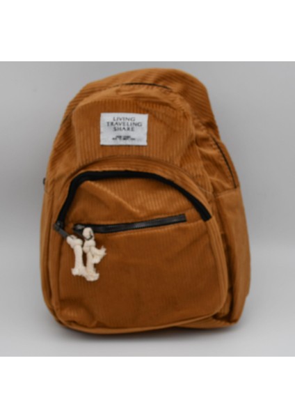 Kadın Kadife Hardal Sırt Çantası