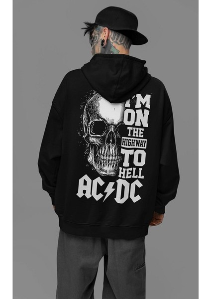 Müzik Grubu Baskılı Unisex Oversize Ac Dc Hoodie