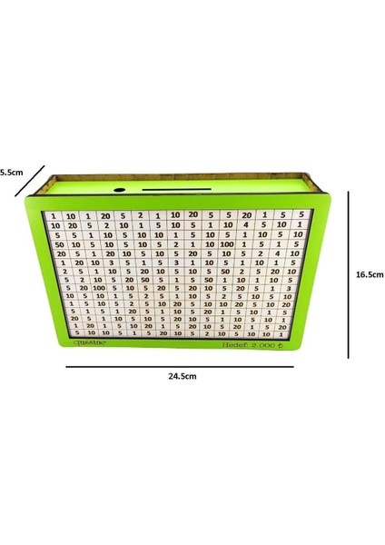 Parabox Yeşil Beyaz Hedefli Para Biriktirme Kumbarası 2.000 Hedefli Ahşap Para Kutusu