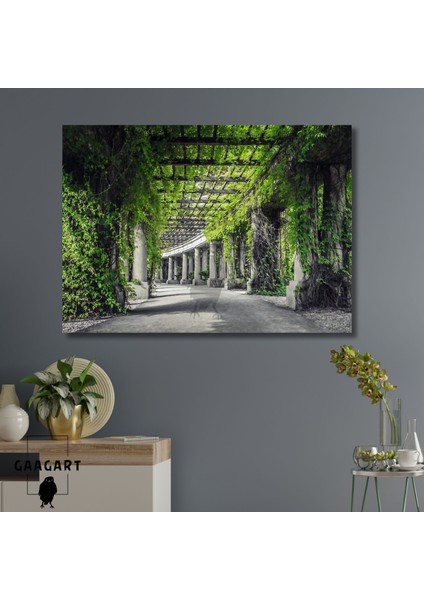 Tekli Yatay Kanvas Duvar Tablosu Yeşil Yaprak ve Beton Sütun