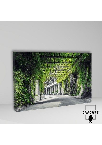 Tekli Yatay Kanvas Duvar Tablosu Yeşil Yaprak ve Beton Sütun fiyatları