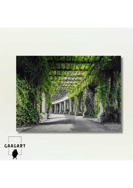 Tekli Yatay Kanvas Duvar Tablosu Yeşil Yaprak ve Beton Sütun modelleri