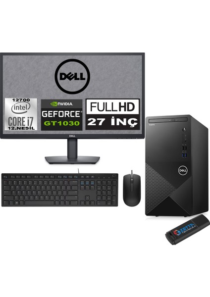 Vostro 3910 mt Intel Core I7 12700 16GB 256GB SSD 27" Fhd Windows 11 Pro Nvidia GT1030-4GB Masaüstü Bilgisayar 27N3910GT1030P06 + Zetta USB Bellek