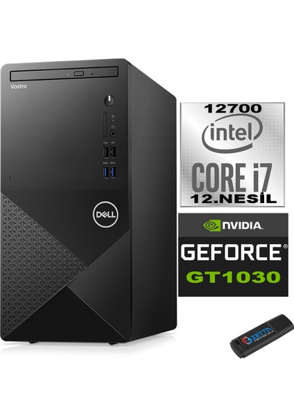 Vostro 3910 mt Intel Core I7 12700 16GB 256GB SSD 27" Fhd Windows 11 Pro Nvidia GT1030-4GB Masaüstü Bilgisayar 27N3910GT1030P06 + Zetta USB Bellek