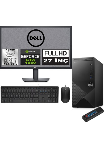 Vostro 3910 mt Intel Core I7 12700 48GB 256GB SSD 27" Fhd Ubuntu Nvidia Nvidia GTX1650-4GB Masaüstü Bilgisayar 27N3910GTX1650U21 + Zetta USB Bellek