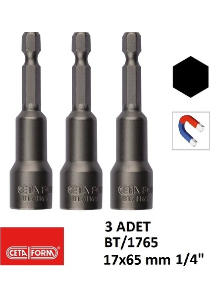 BT/1765 Manyetik Lokma Uç 17-65 mm ( 3 Adet)