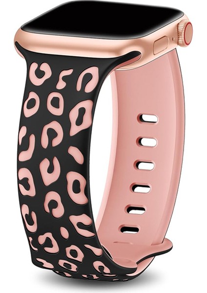 Apple Watch 10 42mm - 38/40/41mm Kordon Leopar Desen Yumuşak Silikon Kordon 2/3/4/5/6/se/7/8/9
