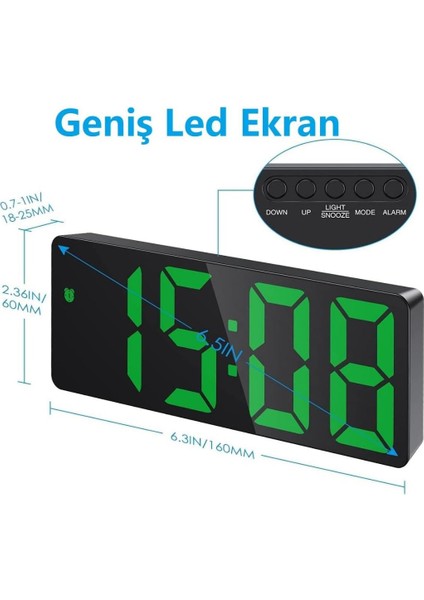 Yeşil LED Dijital Masa Saati Termometre Alarm Takvimli