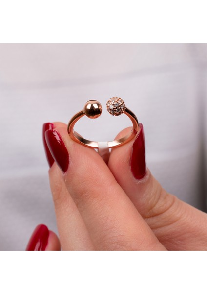 Rose Renk Taş Top Detaylı Gümüş Yüzük NUR-YZ00134 modelleri