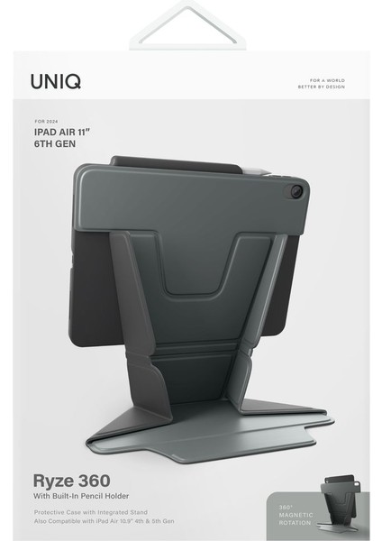 UNIQ Better By Design Ipad Air 11" 2024 M2 Çip Tablet Kılıf Ryze Serisi Standlı 360º Dönme Özellikli Katlanabilir Tasarım