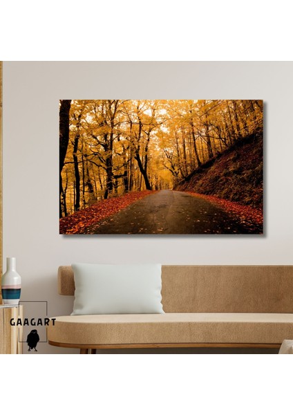 Tekli Yatay Kanvas Duvar Tablosu Sonbahar ve Ormanlık Yol