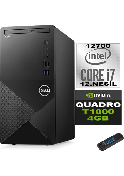 Vostro 3910 mt Intel Core I7 12700 12GB 1tb SSD 27" Fhd Windows 11 Pro Quadro T1000-4GB Masaüstü Bilgisayar 27N3910T1000P03 + Zetta USB Bellek