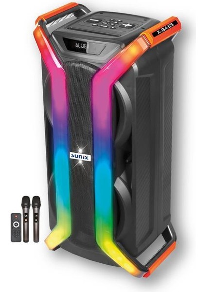 40W 5500 Mah X-Bass Çift Mikrofon ve Kumandalı LED Işıklı Bluetooth Hoparlör BTS-210