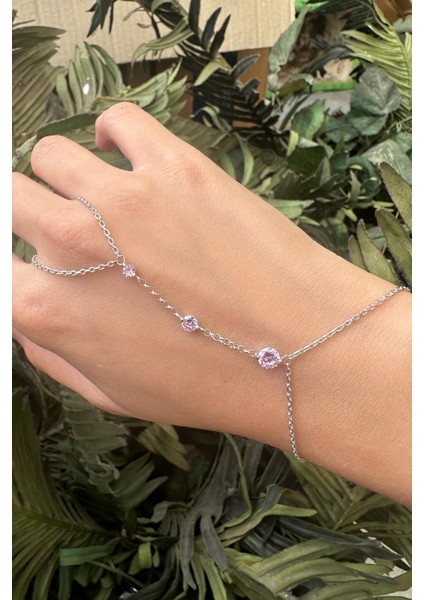 925 Ayar Rodyum Kaplamalı Pembe Zirkon Taşlı Gümüş Şahmeran