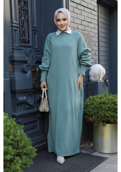 Mint Tesettür Triko Elbise 100013MINT fiyatları