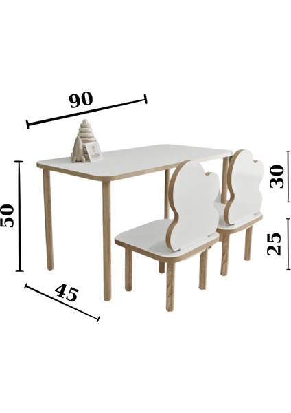Ahşap Okulu Oyun Aktivite Masası - Etkinlik Masası - Çocuk Ders Çalışma Masası-Ikili Bulut  Sandalye ve Masa