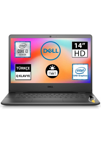 Vostro 3400 Intel I3-1115G4 8gb Ram 256GB SSD Intel UHD Graphics 14" Fhd Işıklı Klavye Freedos Dizüstü Bilgisayar+Snertech Çanta