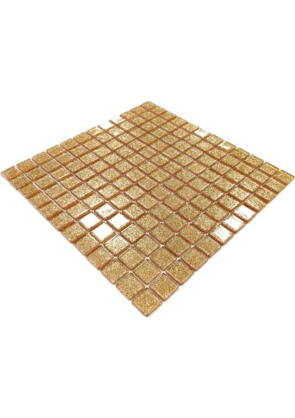 Mutfak Tezgah Arası ve İç Dekorasyonda Tüm Yüzeyler İçin 23 x 23 mm Soft Altın 30 x 30 cm Fileli Kristal Mozaik. ( 1 Kutu=11 File=1m2 Fiyatıdır )