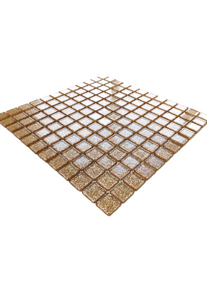 Mutfak Tezgah Arası ve İç Dekorasyonda Tüm Yüzeyler İçin 23 x 23 mm Soft Altın 30 x 30 cm Fileli Kristal Mozaik. ( 1 Kutu=11 File=1m2 Fiyatıdır )