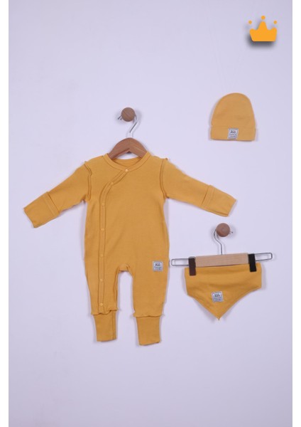 Babyhola 45CM Prematüre Serisi Pamuk Dıştan Dikişli Boydan Çıtçıtlı Tulum Bere Önlük Takım 22432