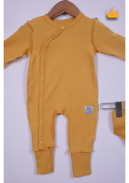 Babyhola 45CM Prematüre Serisi Pamuk Dıştan Dikişli Boydan Çıtçıtlı Tulum Bere Önlük Takım 22432
