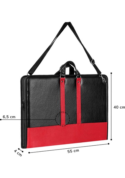 35x50 cm (40x55 cm) Suni Deri Profesyonel Resim - Proje Çantası Siyah-Kırmızı modelleri