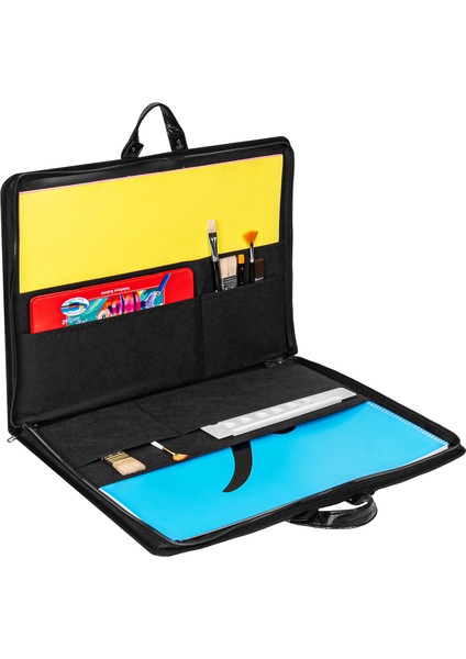 35x50 cm (40x55 cm) Suni Deri Profesyonel Resim - Proje Çantası Siyah-Kırmızı indirimleri