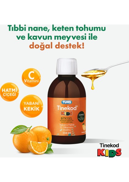 Tinekod Kids Çocukları için Şurup Portakal Aromalı 150ML