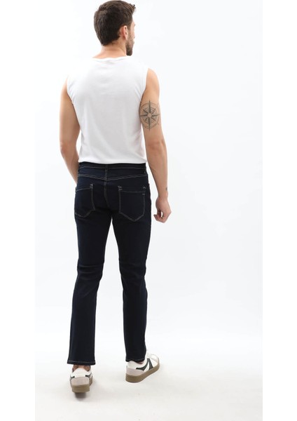 Erkek Straight Fit Likralı Lacivert Jean Pantolon