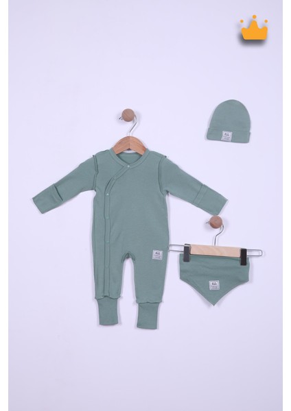 Babyhola 48CM Prematüre Serisi Pamuk Dıştan Dikişli Boydan Çıtçıtlı Tulum Bere Önlük Takım 22432