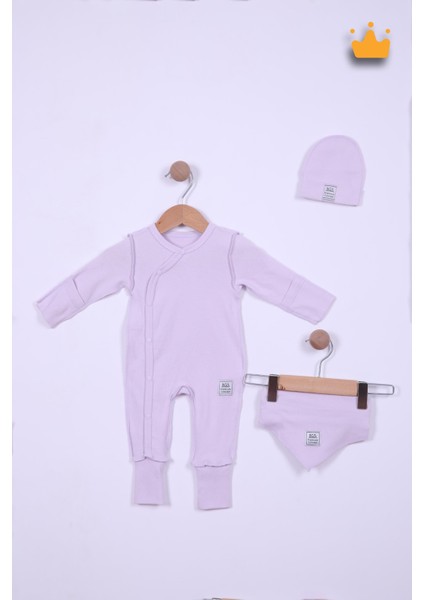 Babyhola 48CM Prematüre Serisi Pamuk Dıştan Dikişli Boydan Çıtçıtlı Tulum Bere Önlük Takım 22432