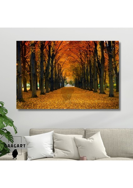 Tekli Yatay Kanvas Duvar Tablosu Sonbaharda Ağaç Manzarası