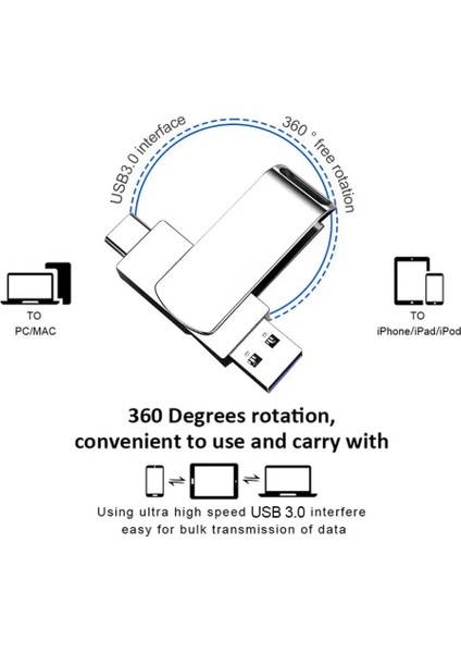 Xiaomi 2tb Type-C ve USB Flash Bellek Otg Çift Giriş USB