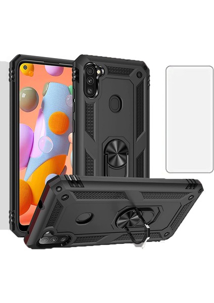 Samsung Galaxy M11 Kılıf Armor Tank Holder Hard Shockproof + Ekran Koruyucu