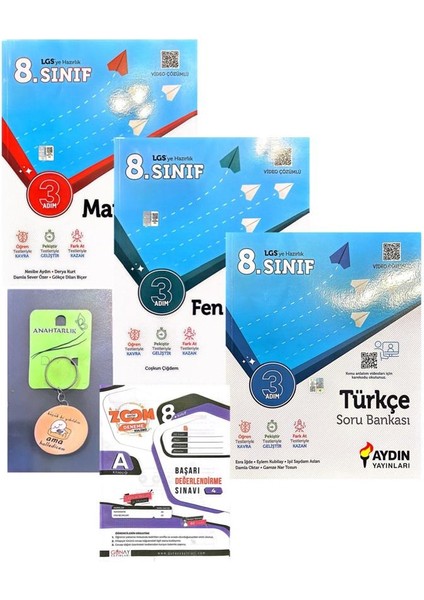 8. Sınıf Üç Adım Matematik – Fen Bilimleri - Türkçe Soru Bankası – Günay Yayınları Deneme - Açacaklı Anahtarlık