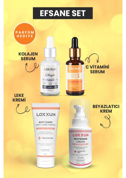 C Vitamini Serum +  Serum + Beyazlatıcı Krem + Leke Kremi Seti